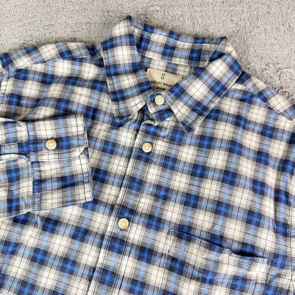 Mutual Weave Blue White Plaid Button Down Shirt Men's Small Cotton NWT - Picture 2 of 8